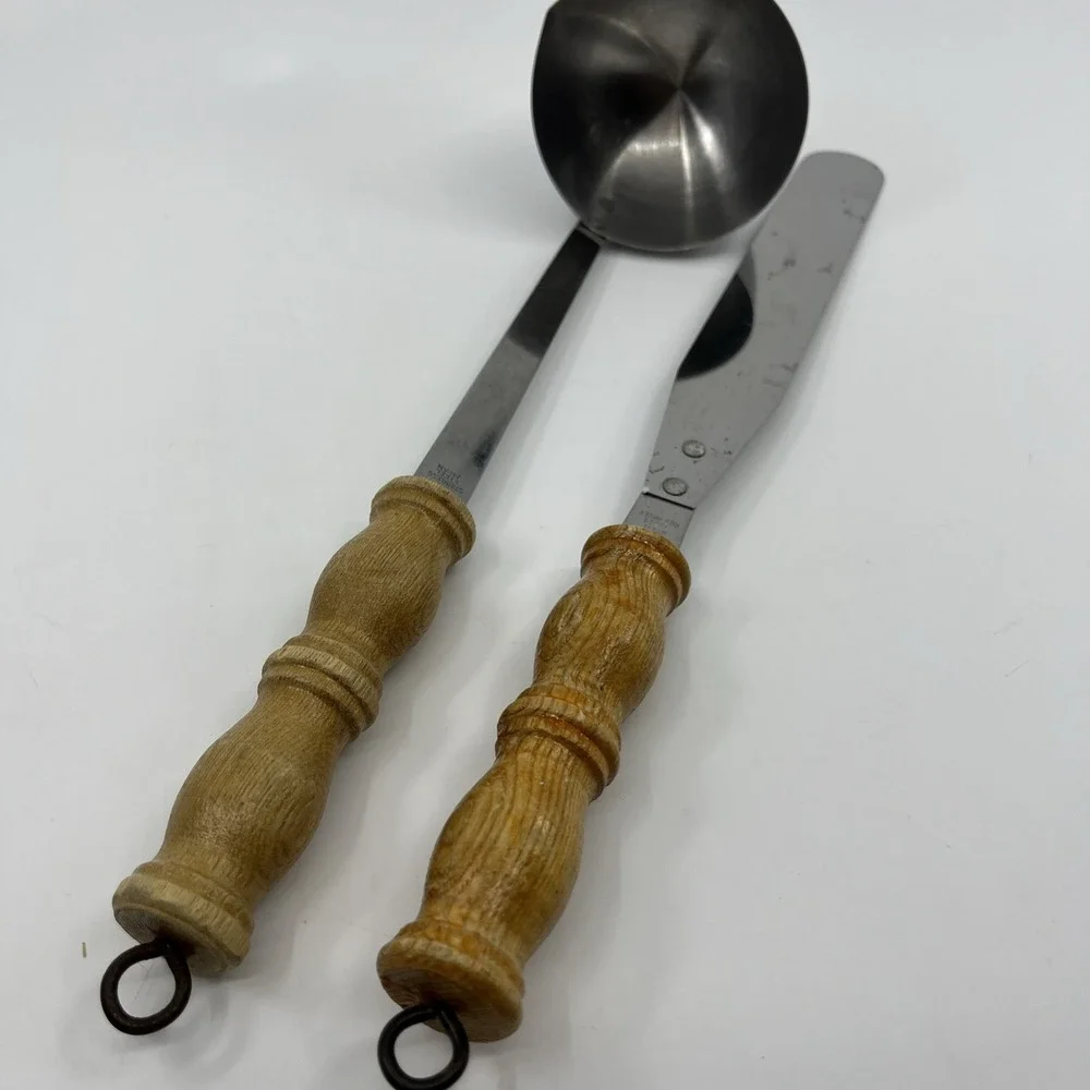 Vintage Stainless Set Of 2 MCM  Spreader Ladle Japan Wood Handle 12